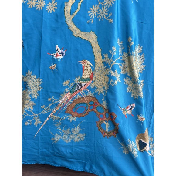 Natori Robe Womens Large Blue Kimono Long Sleeve Bird Floral Embroidered 55in - Picture 6 of 16